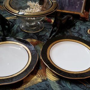 Noritake 2 Kingswood Black and Gold Accent Luncheon Plates